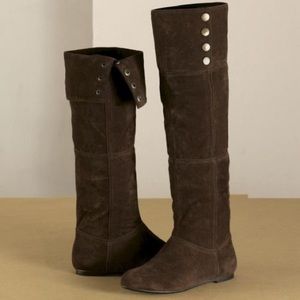 Monroe&Main Wide Leg Brown Microsuede Velvet Over the Knee Flat Boots